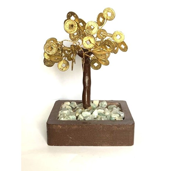 Money Gold Coin Wire Wrap Tree Fengshui Decorative Tree Size 6" X 4" X 3" - Picture 6 of 12